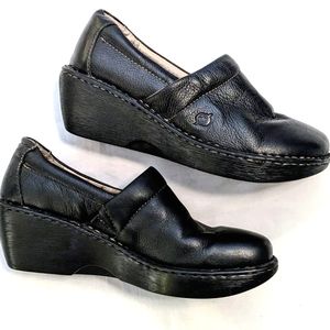 Born Paddock II W31011 Black Pebbled Leather Wedge Clogs Women’s Size 10